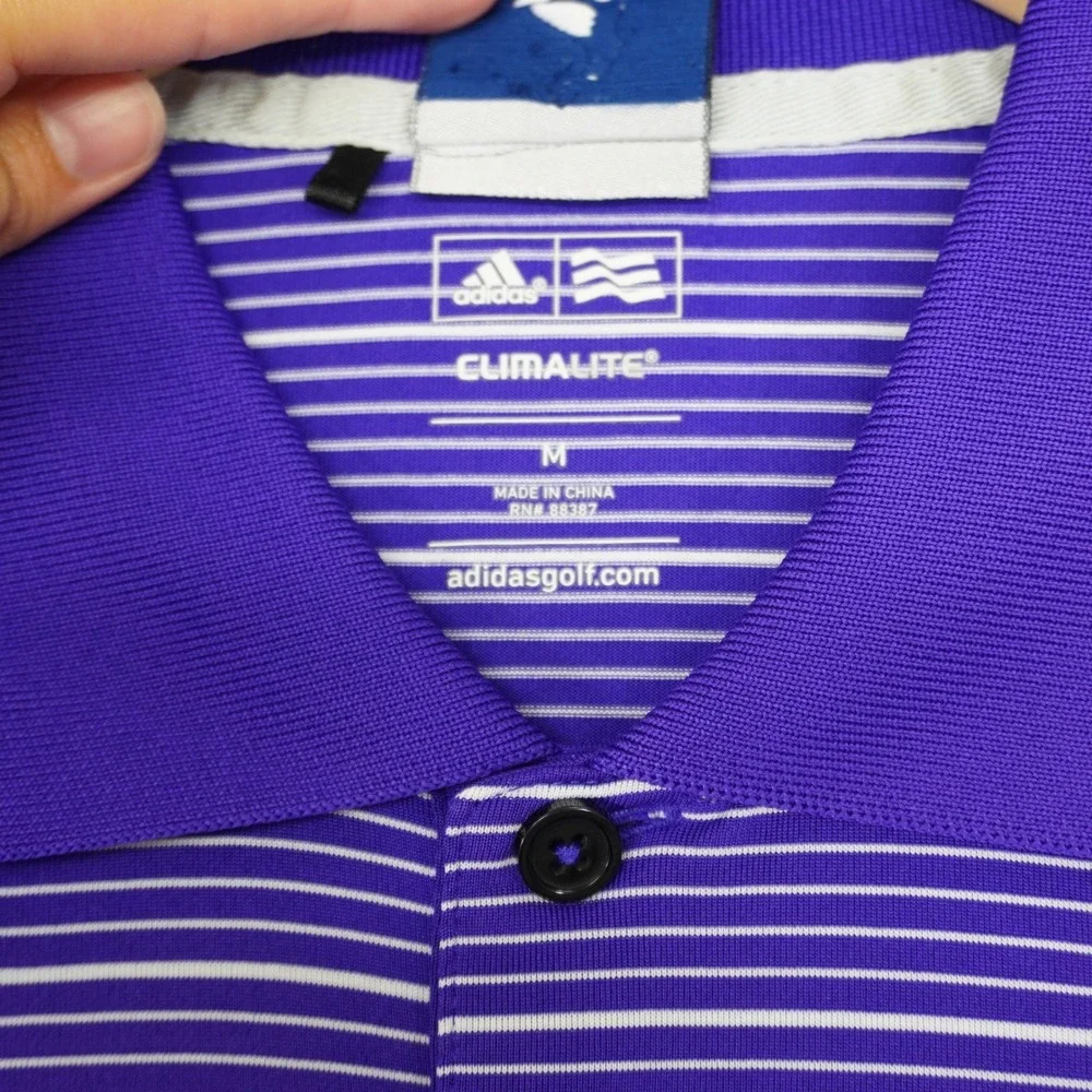 Adidas Polo Shirt Mens Medium Purple Striped Pinehurst 1895 Climalite Golf